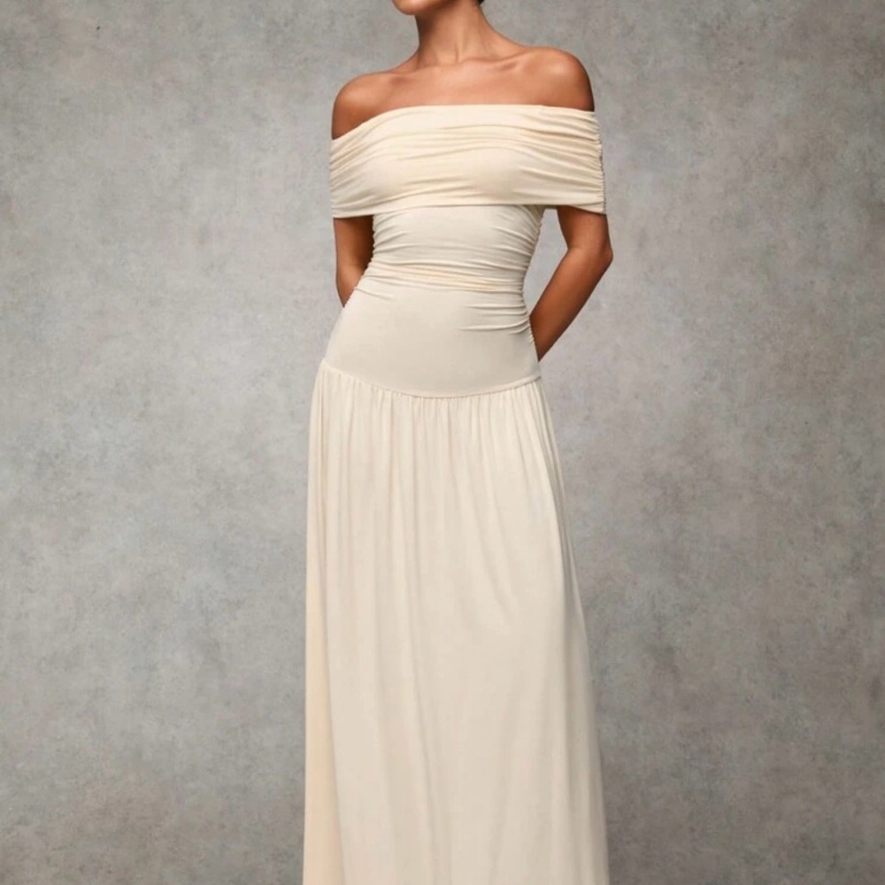Elegant Cream Off-Shoulder Dress